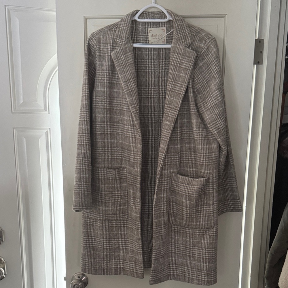 Altar'd State Houndstooth Coat in Brown and Cream